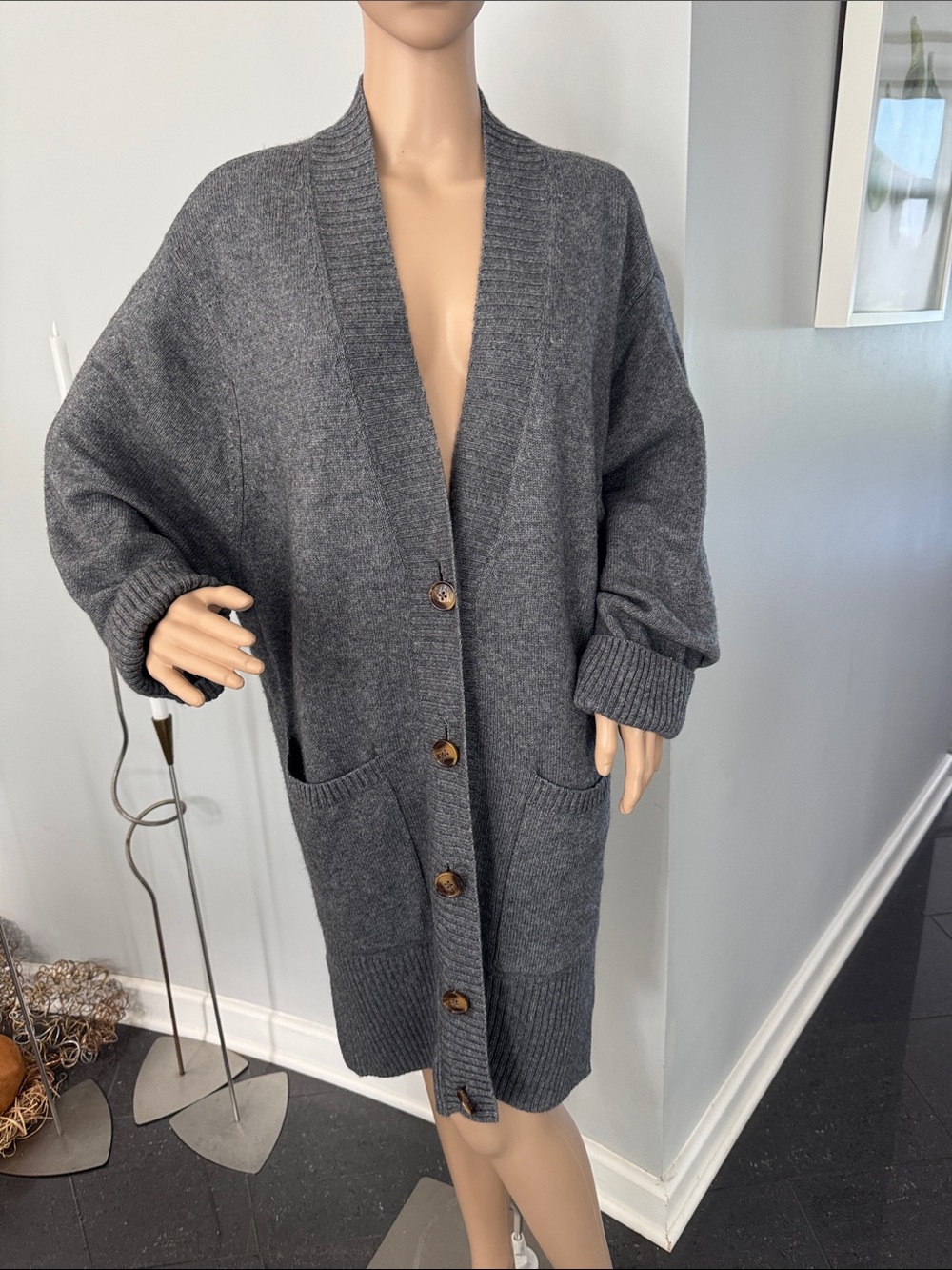Autumn Cashmere Charcoal Gray Long Button-Front Cardigan